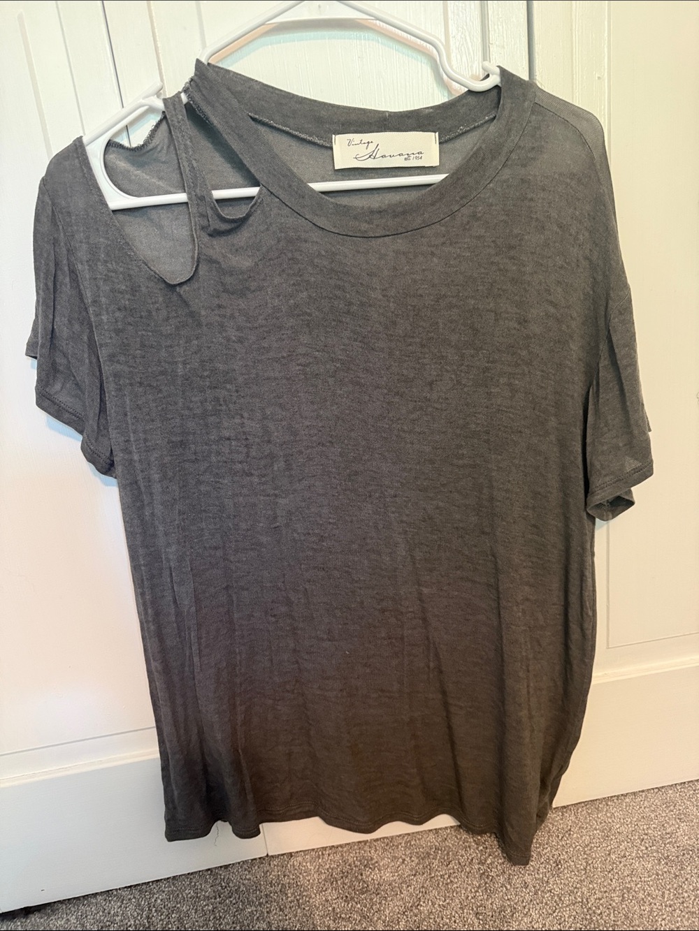Vintage Havana Washed Charcoal Short Sleeve Tee with Shoulder Cutout